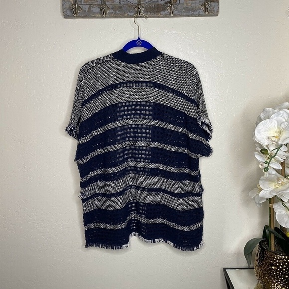 Lucky Brand Striped Knit Fringe Sweater Poncho - Picture 2 of 5